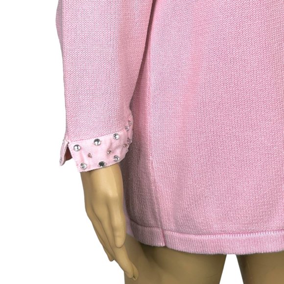 Vintage RARE Quacker Factory Womens M Pink Sweater Shirt Rhinestones & Beaded - Picture 3 of 15